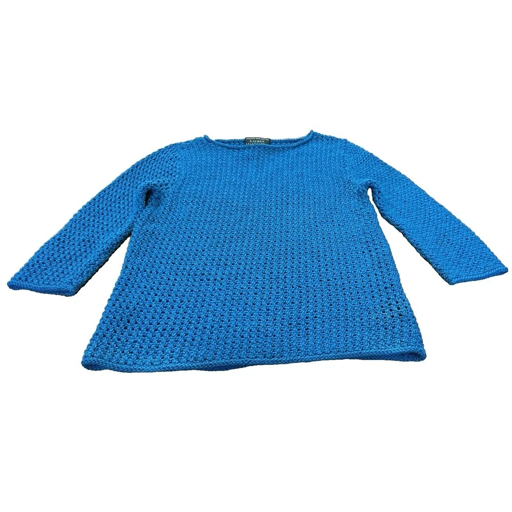 Lauren‎ Ralph Lauren Exclusive Hand Knit 100% Cotton Sweater Size M Petite